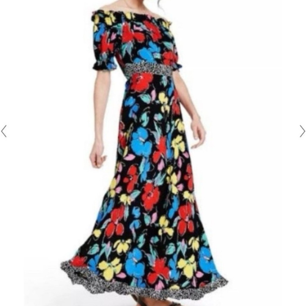NWT Rixo x Target Size 8 Colorful Floral Polka Dot Off Shoulder Maxi Dress